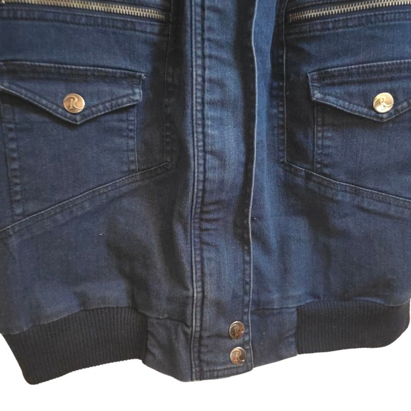 Roamans 16W Denim Barn Coat Utility Jacket Zip Pockets Dark Wash Cotton Stretch - Picture 6 of 13